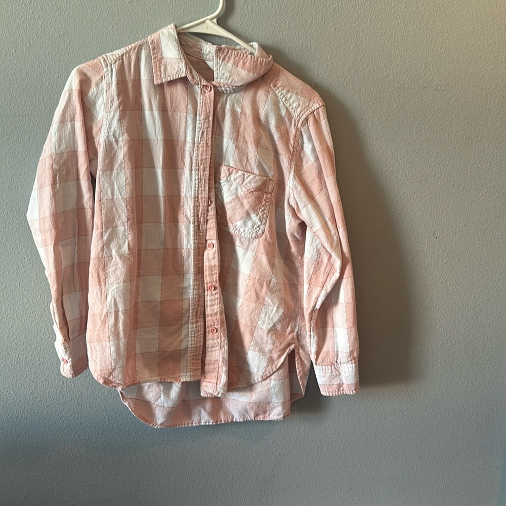 Pink and white flannel shirt with a little rose gold
